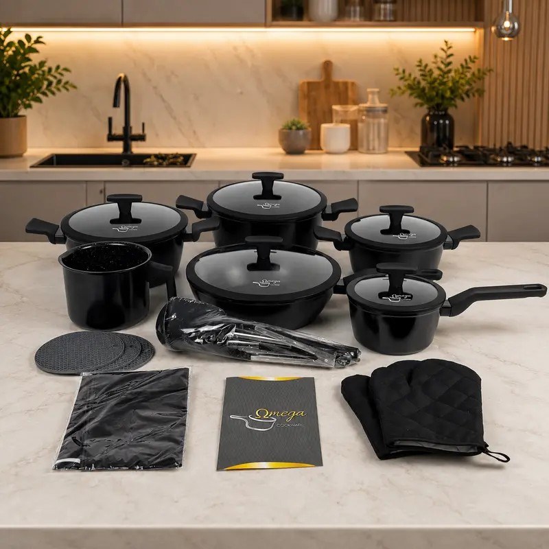 Jogo de Panela Omega Cerâmica Premium 20 Peças — Preta